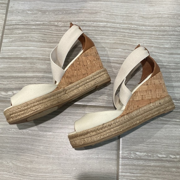 Tory Burch peep toe cork wedge heels ivory NIB espadrille - Picture 2 of 5